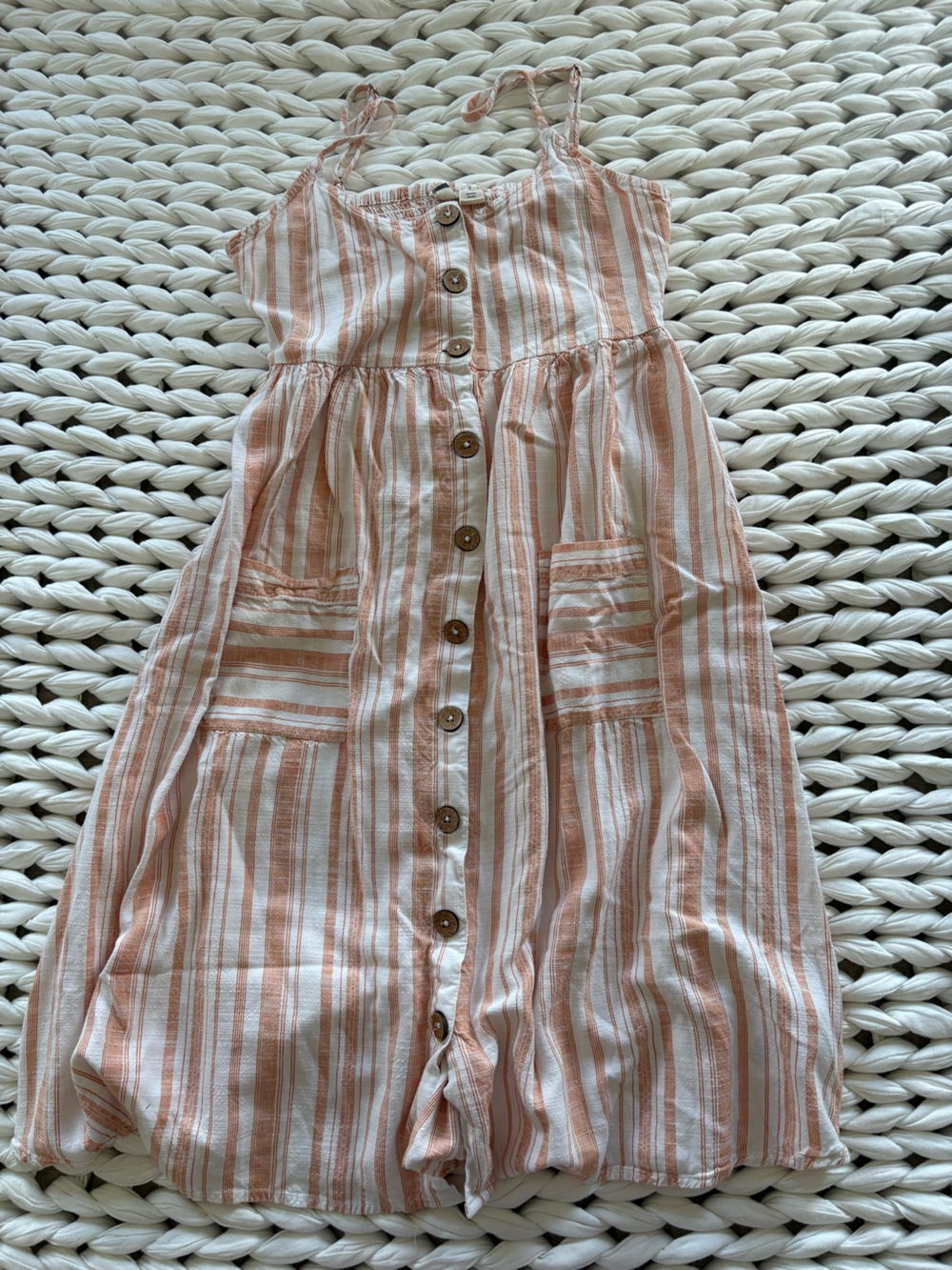 Roxy Peach and White Striped Button-Front Sundress